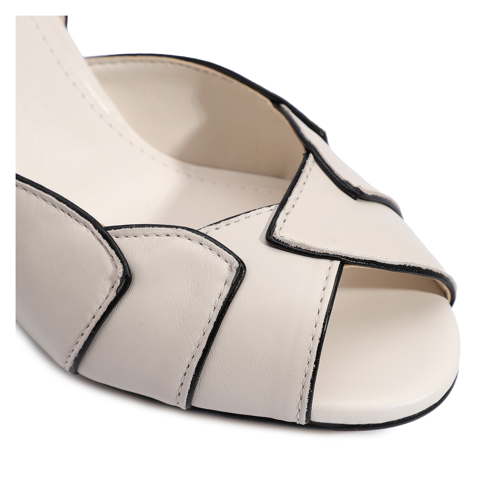 Peep Toe Details Couro Off White