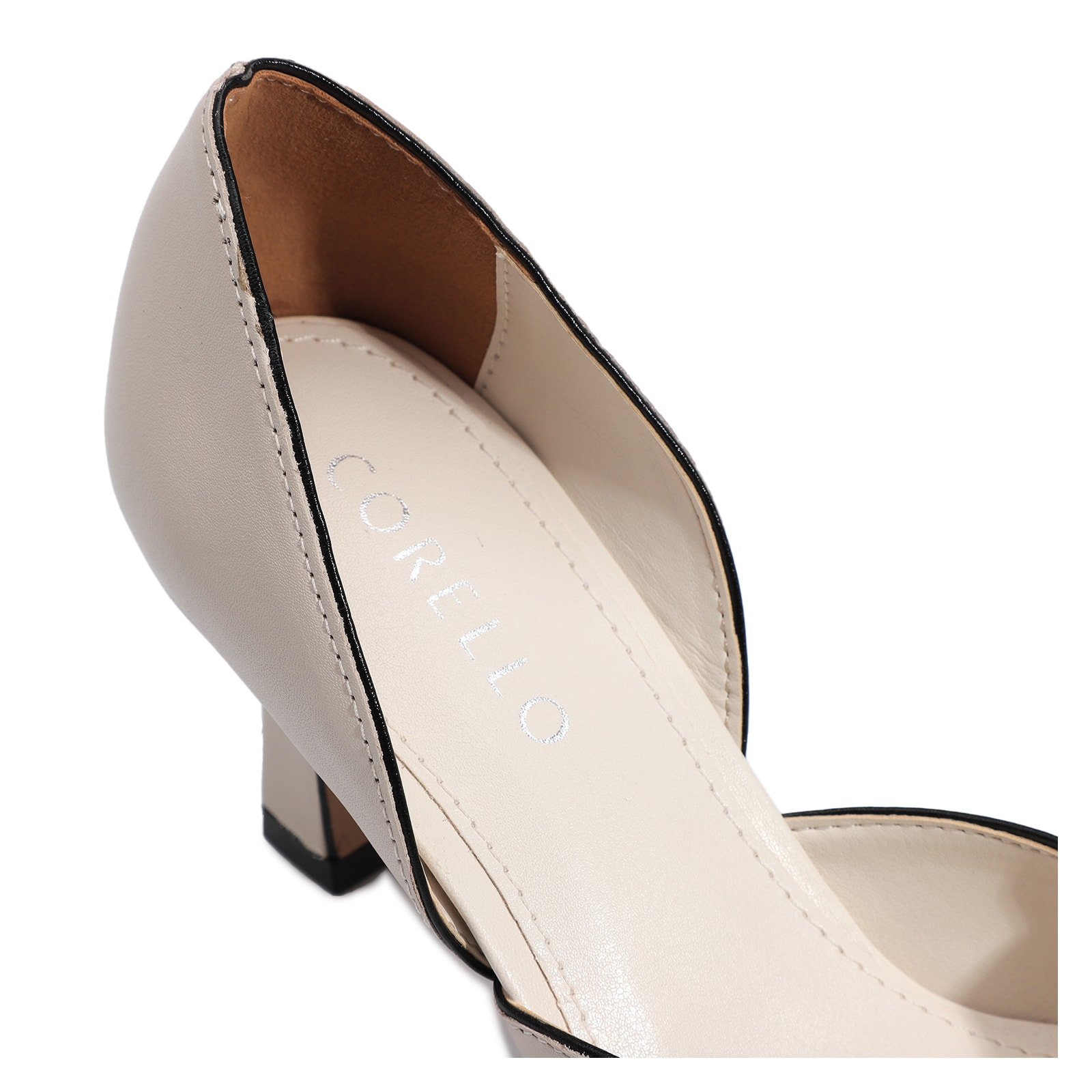 Peep Toe Details Couro Off White