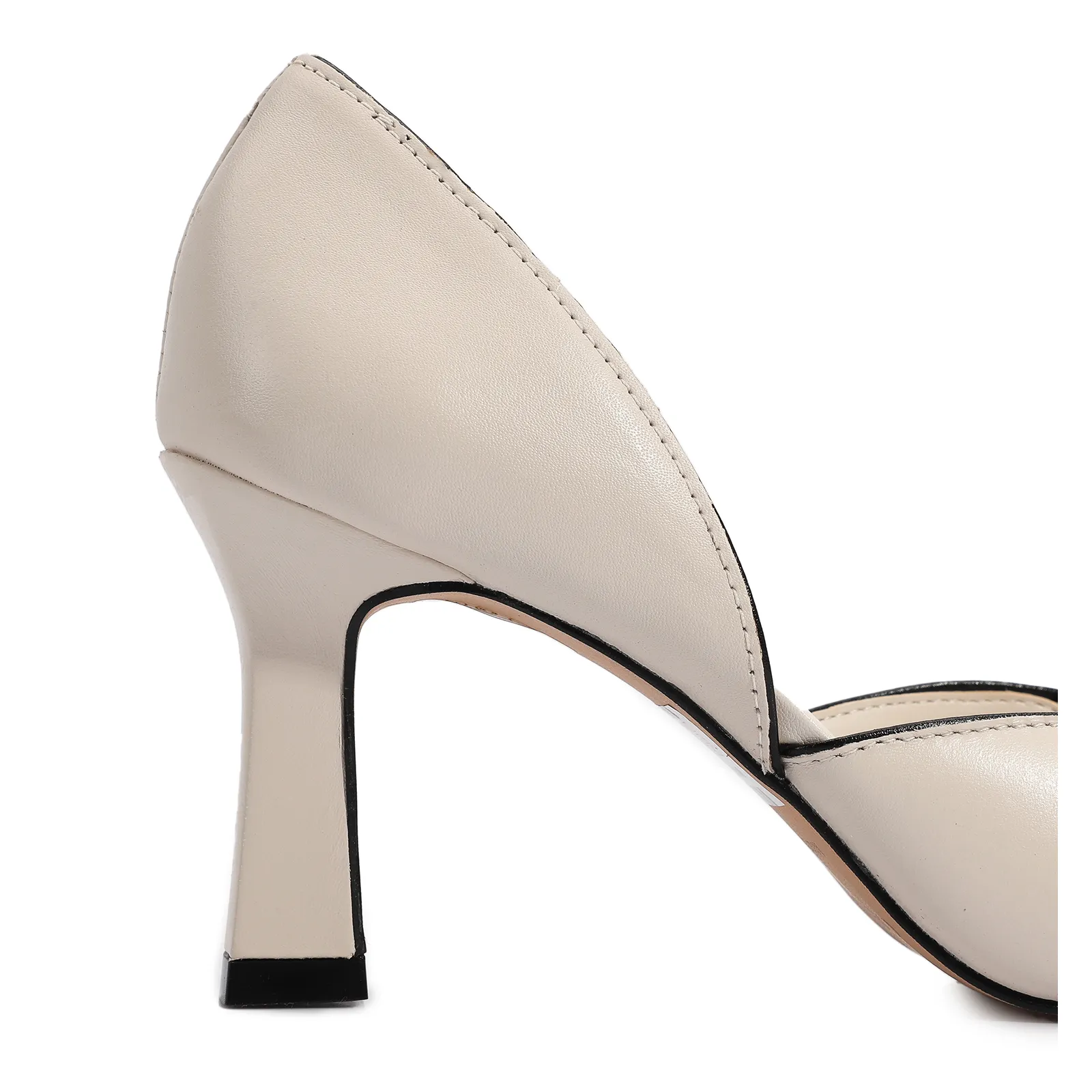 Peep Toe Details Couro Off White