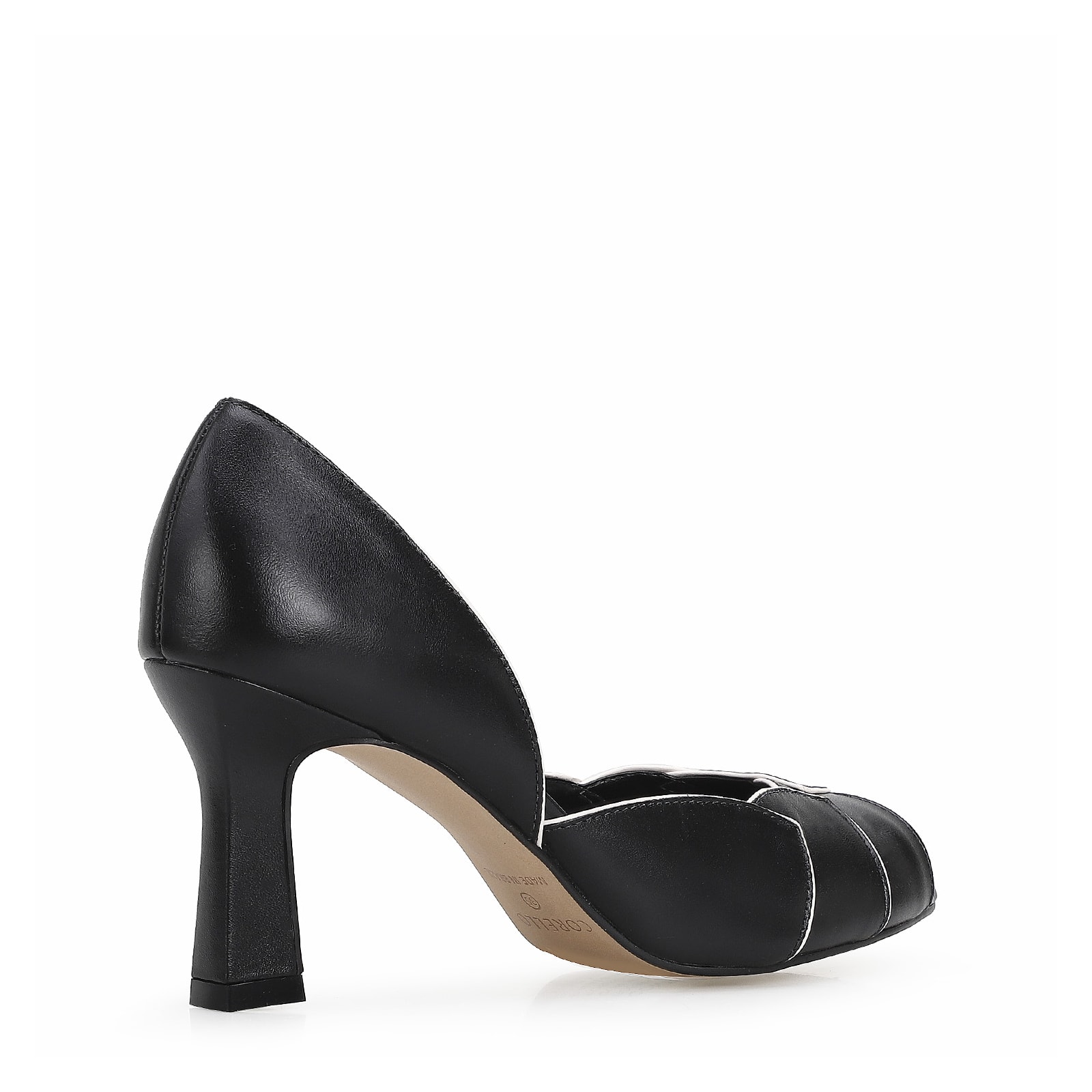 Peep Toe Details Couro Preto