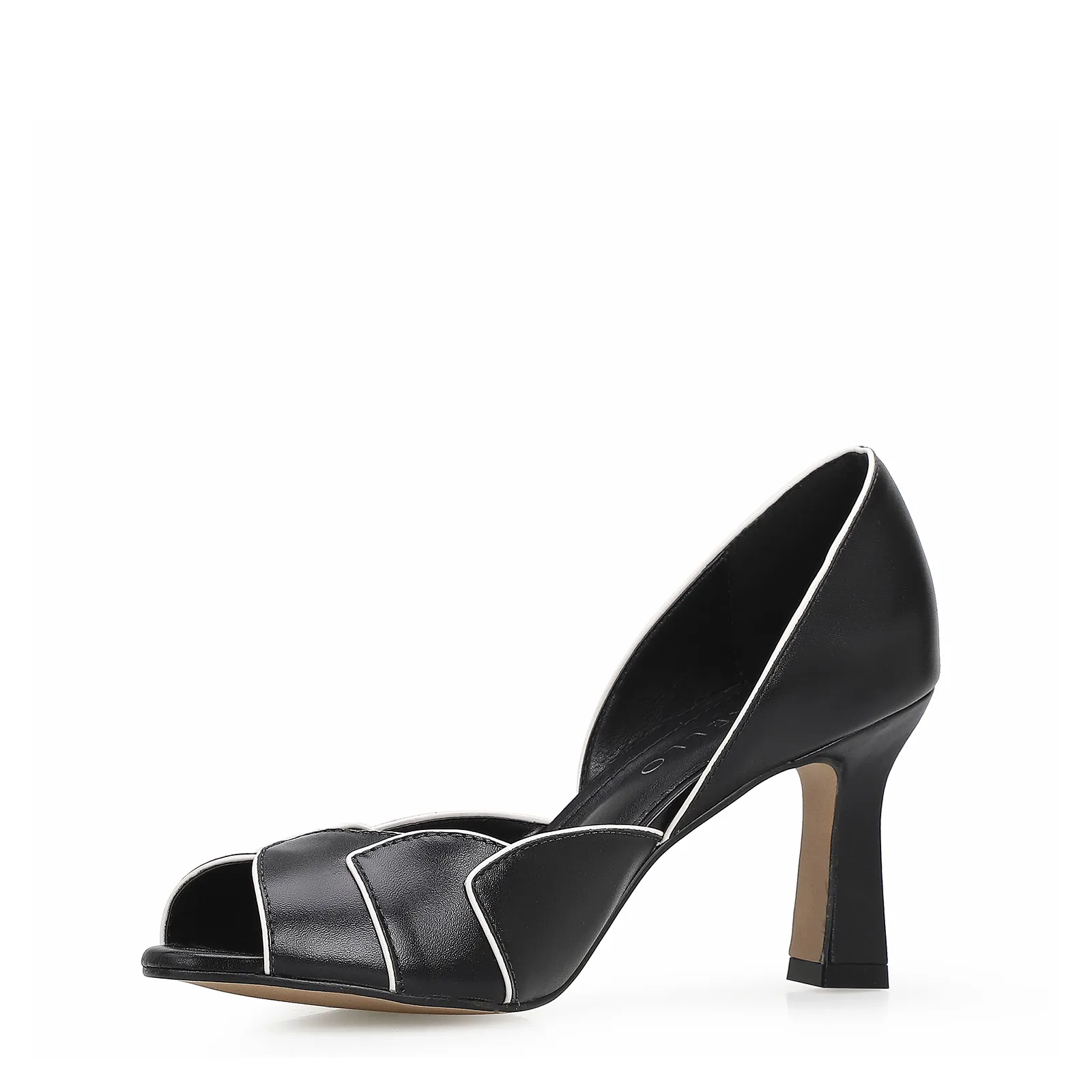 Peep Toe Details Couro Preto