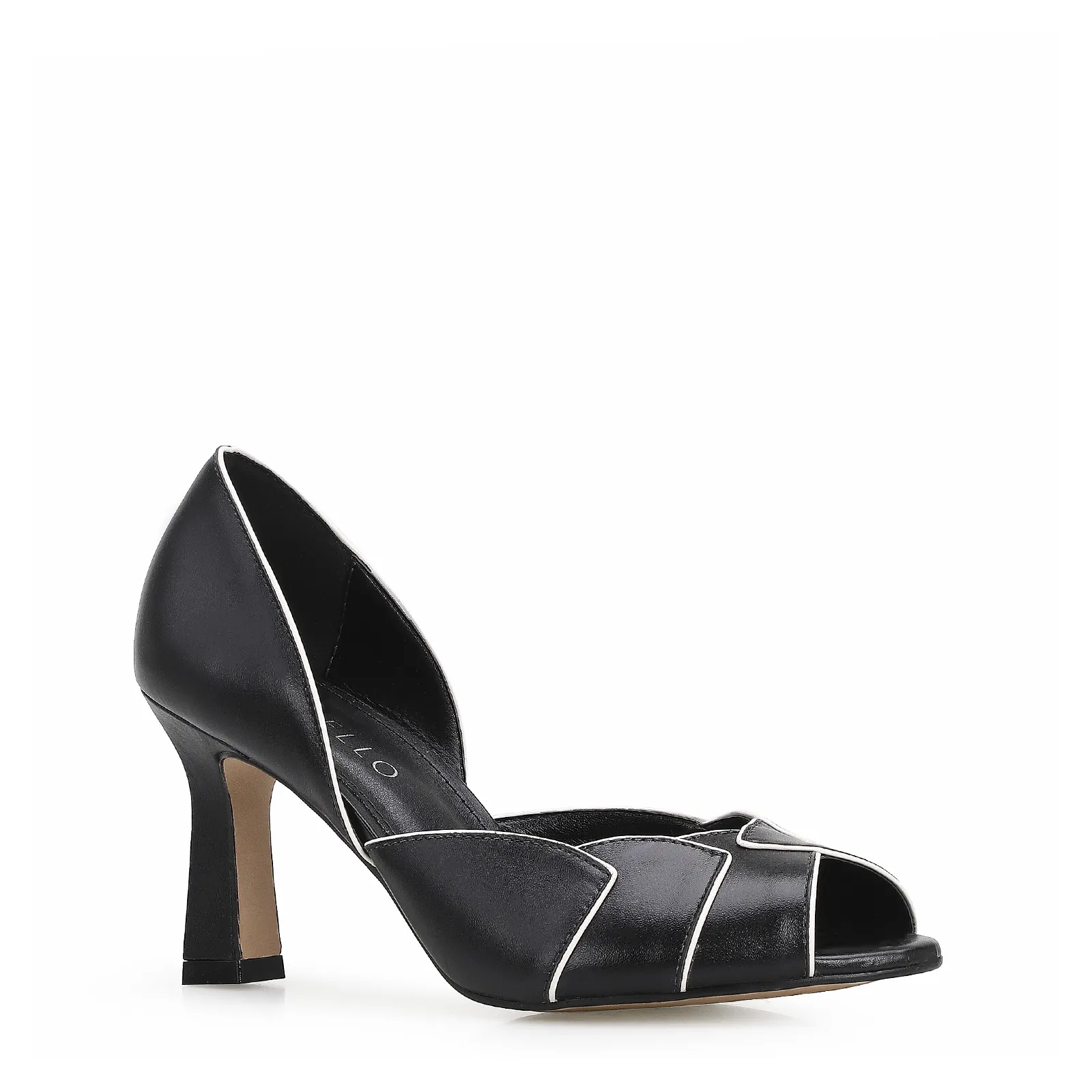 Peep Toe Details Couro Preto