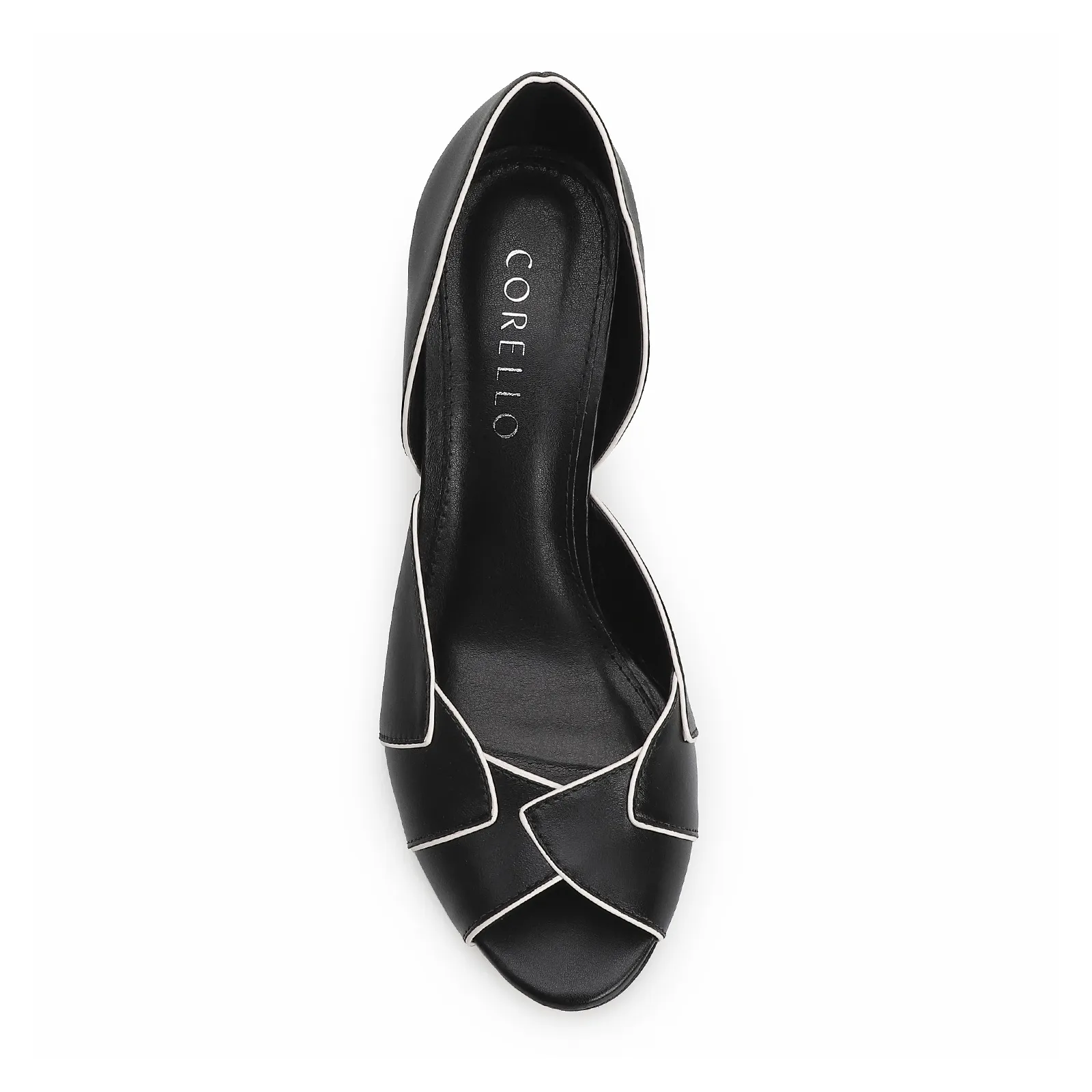 Peep Toe Details Couro Preto/Off White