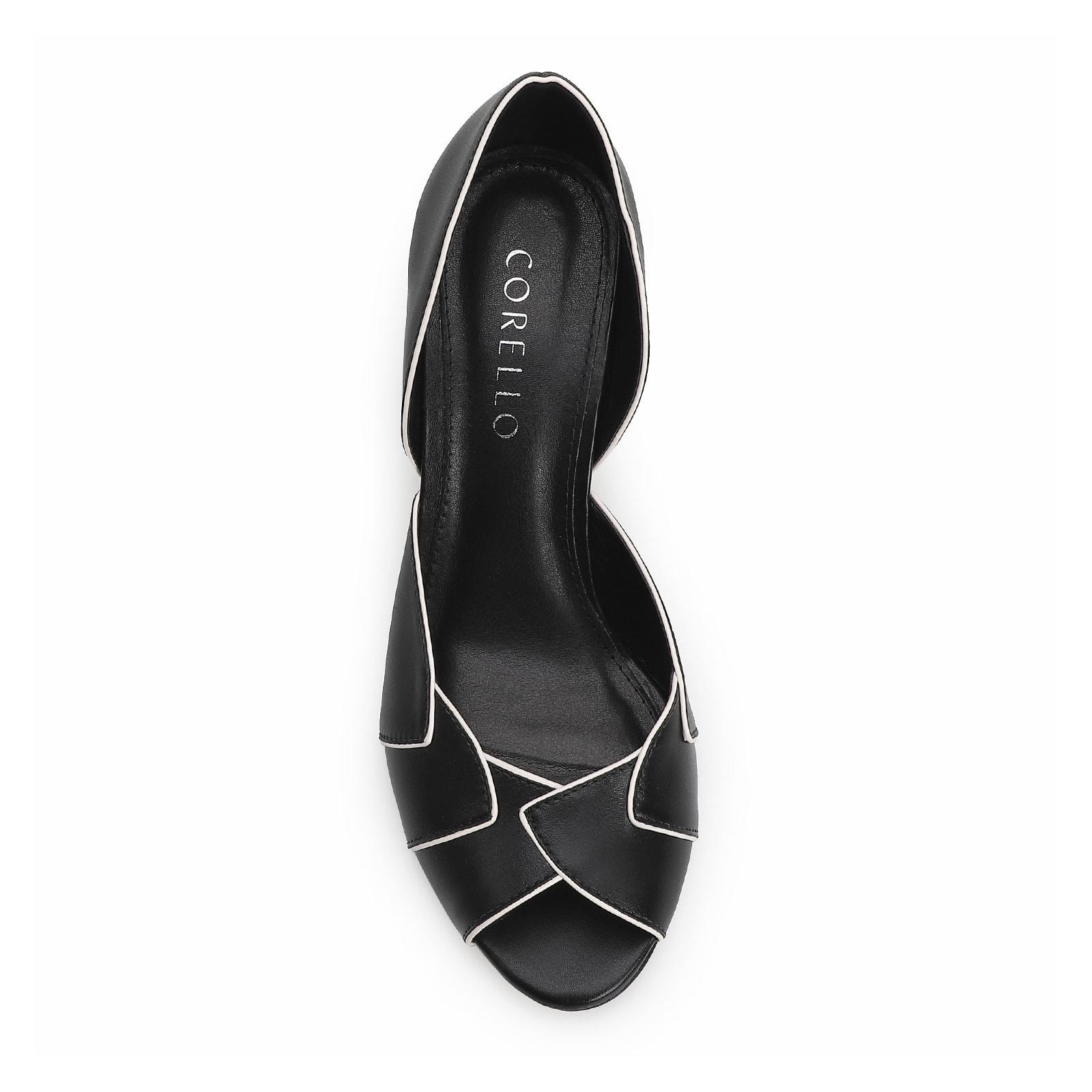 Peep Toe Details Couro Preto/Off White