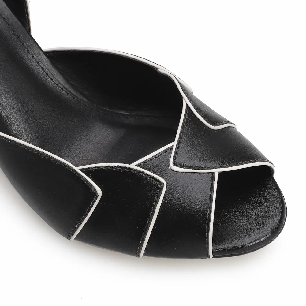 Peep Toe Details Couro Preto/Off White - imagem 6