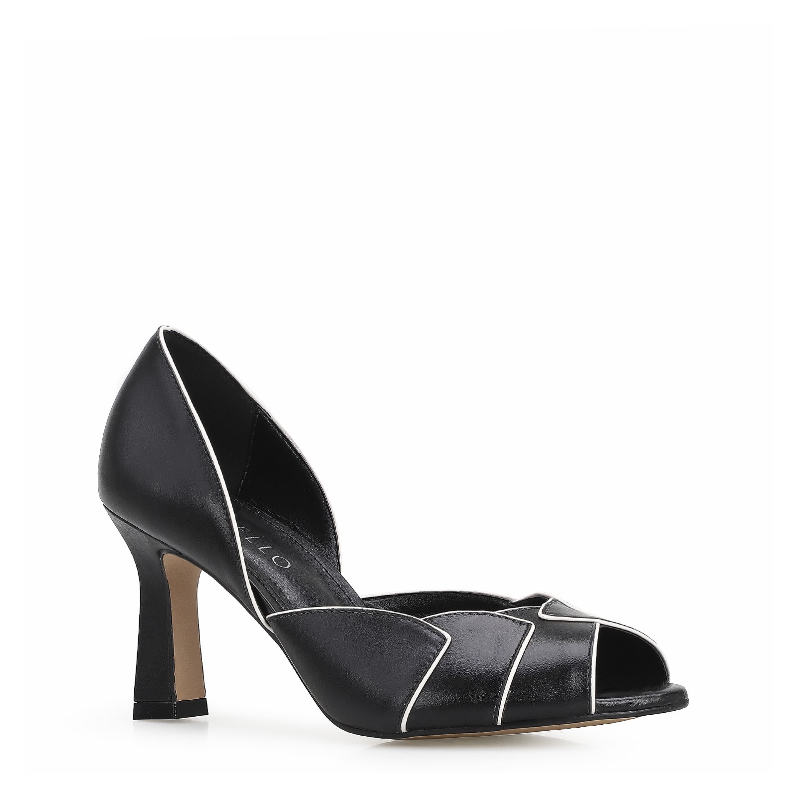 Peep Toe Details Couro Preto/Off White