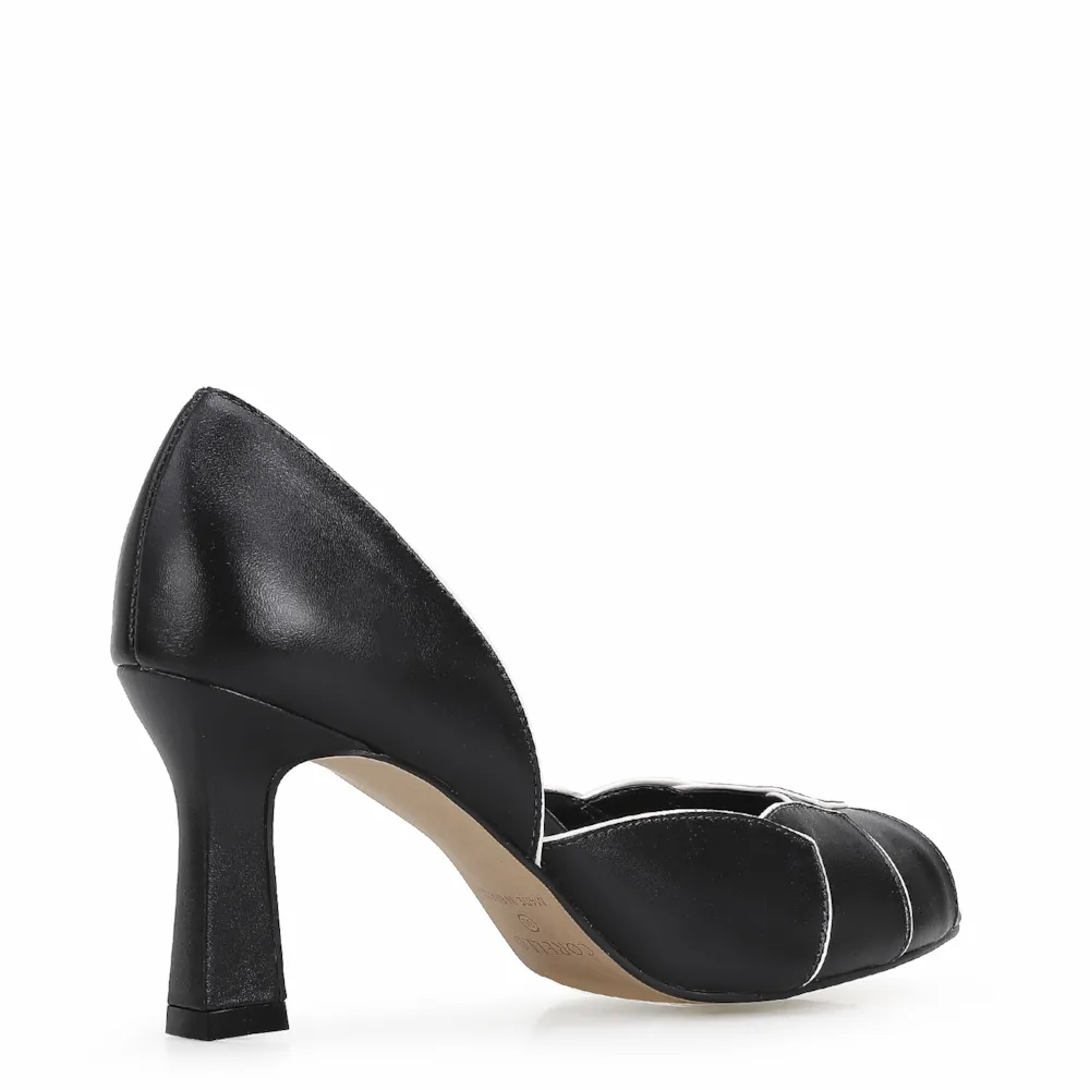 Peep Toe Details Couro Preto/Off White - imagem 3