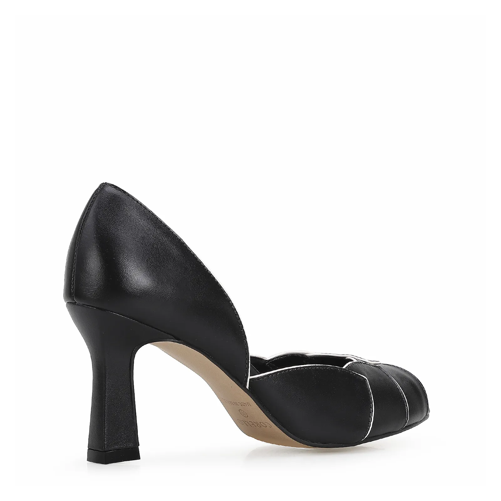 Peep Toe Details Couro Preto/Off White