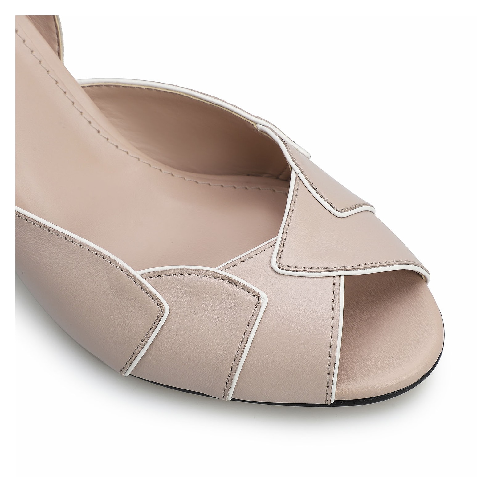 Peep Toe Details Couro Rosado