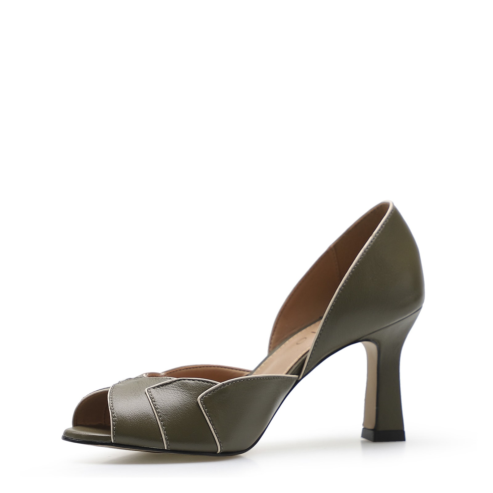 Peep Toe Details Couro Verde