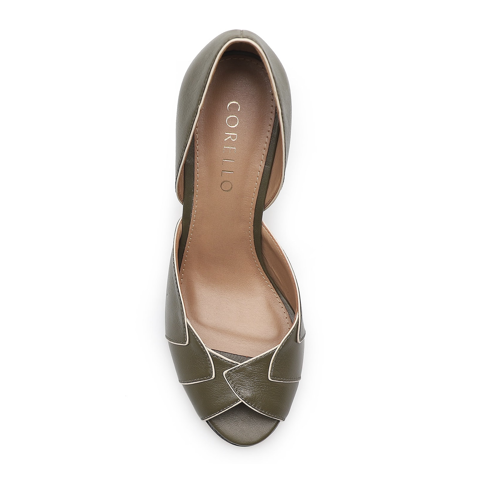 Peep Toe Details Couro Verde