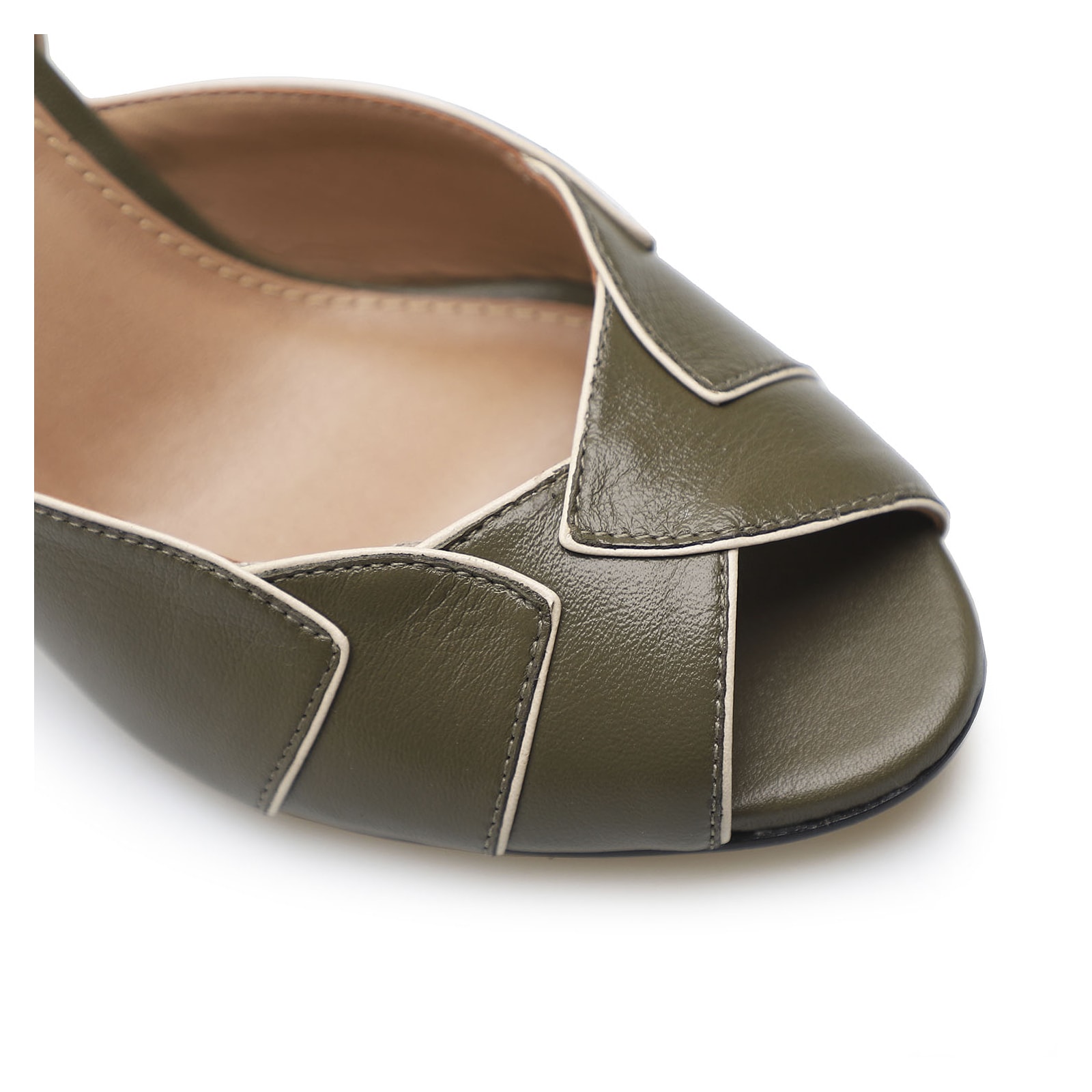 Peep Toe Details Couro Verde