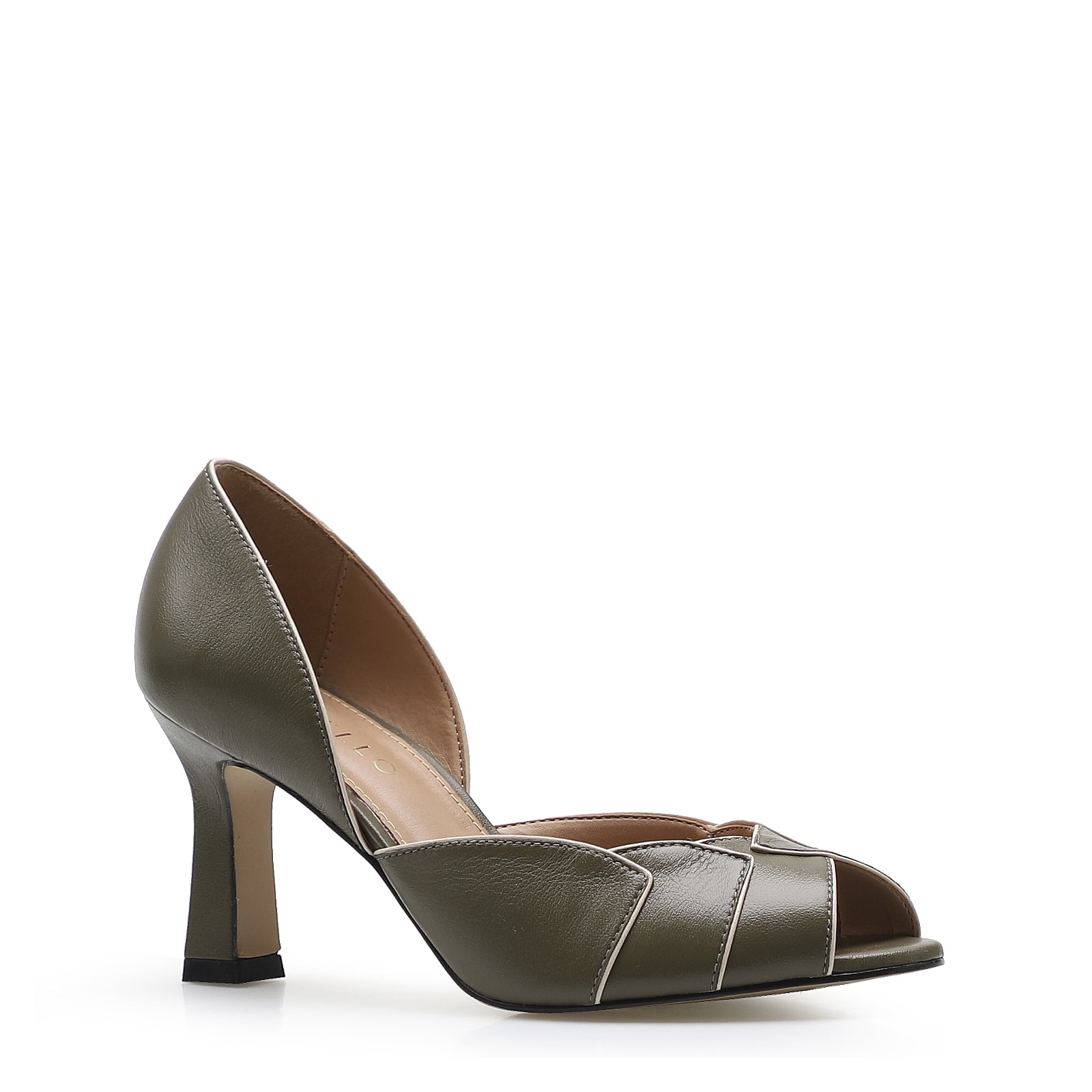 Peep Toe Details Couro Verde