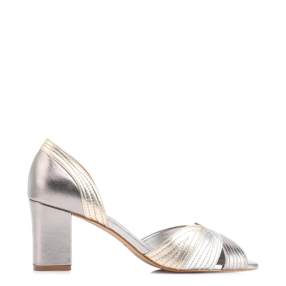 Peep Toe Folha Couro Prata/Dourado/Grafite - imagem 3