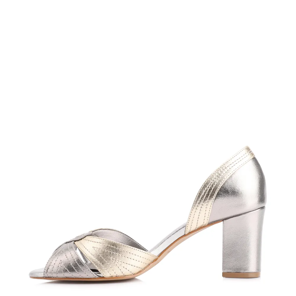 Peep Toe Folha Couro Prata/Dourado/Grafite - imagem 5