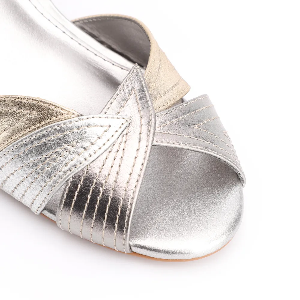 Peep Toe Folha Couro Prata/Dourado/Grafite - imagem 7