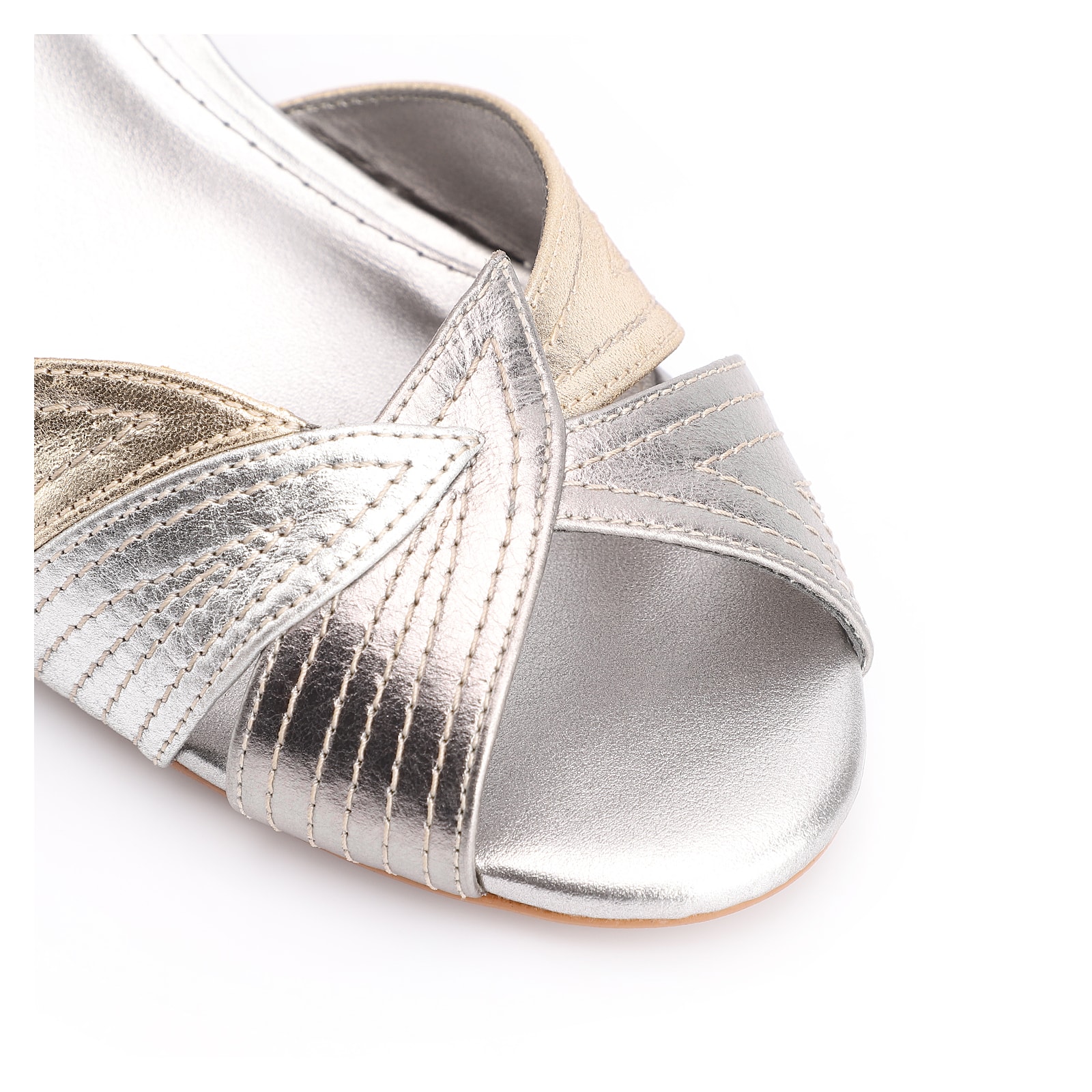 Peep Toe Folha Couro Prata/Dourado/Grafite