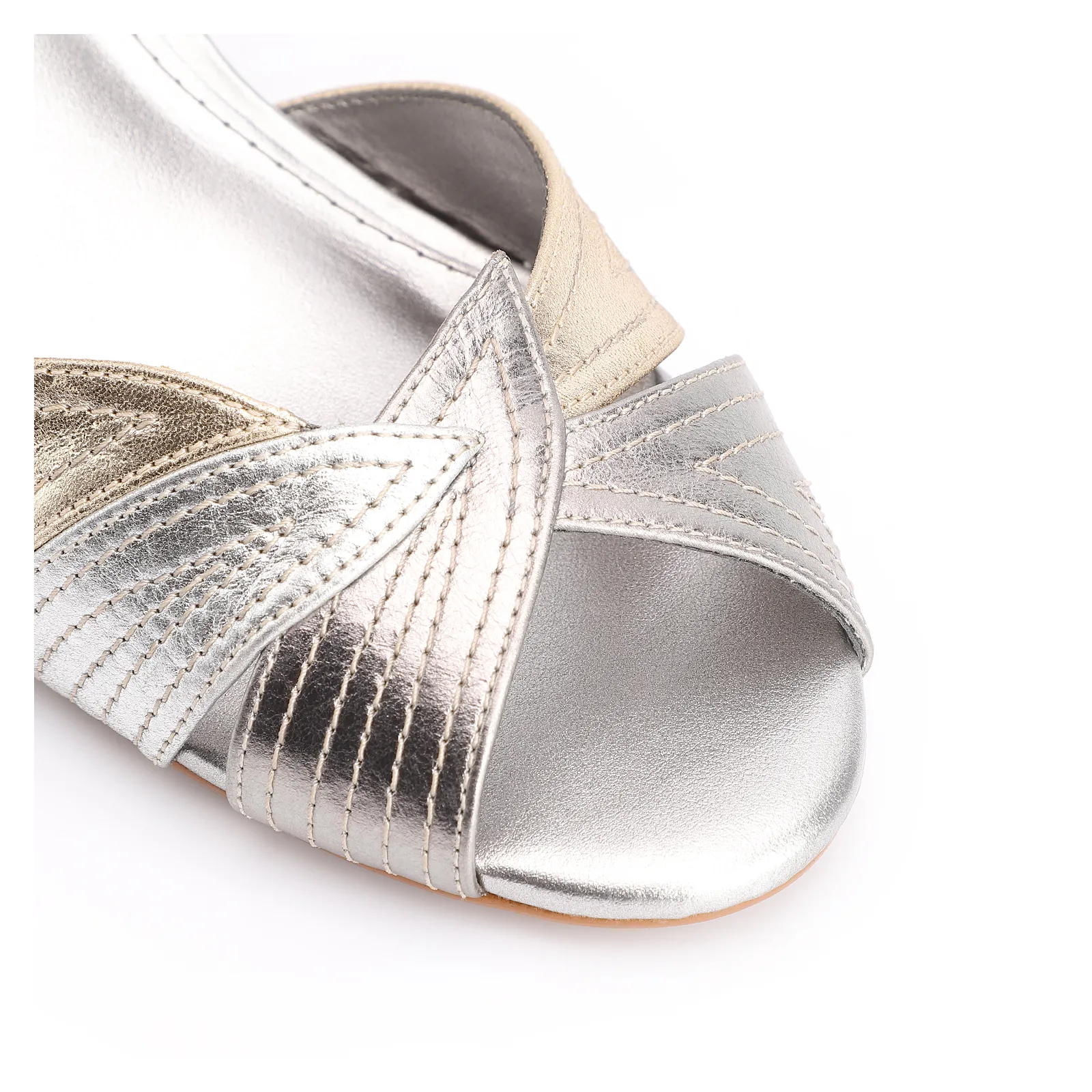 Peep Toe Folha Couro Prata/Dourado/Grafite