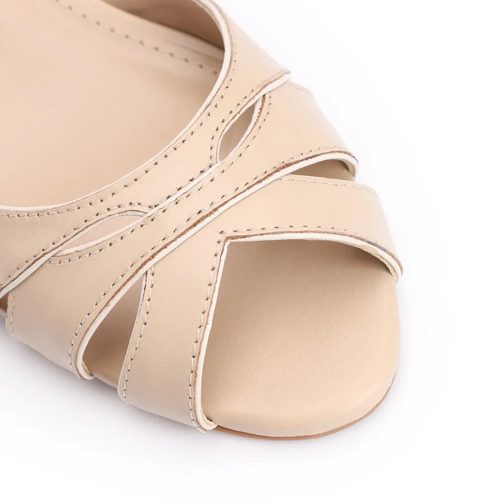 Peep Toe Kitten Couro Bege/Off White - imagem 6