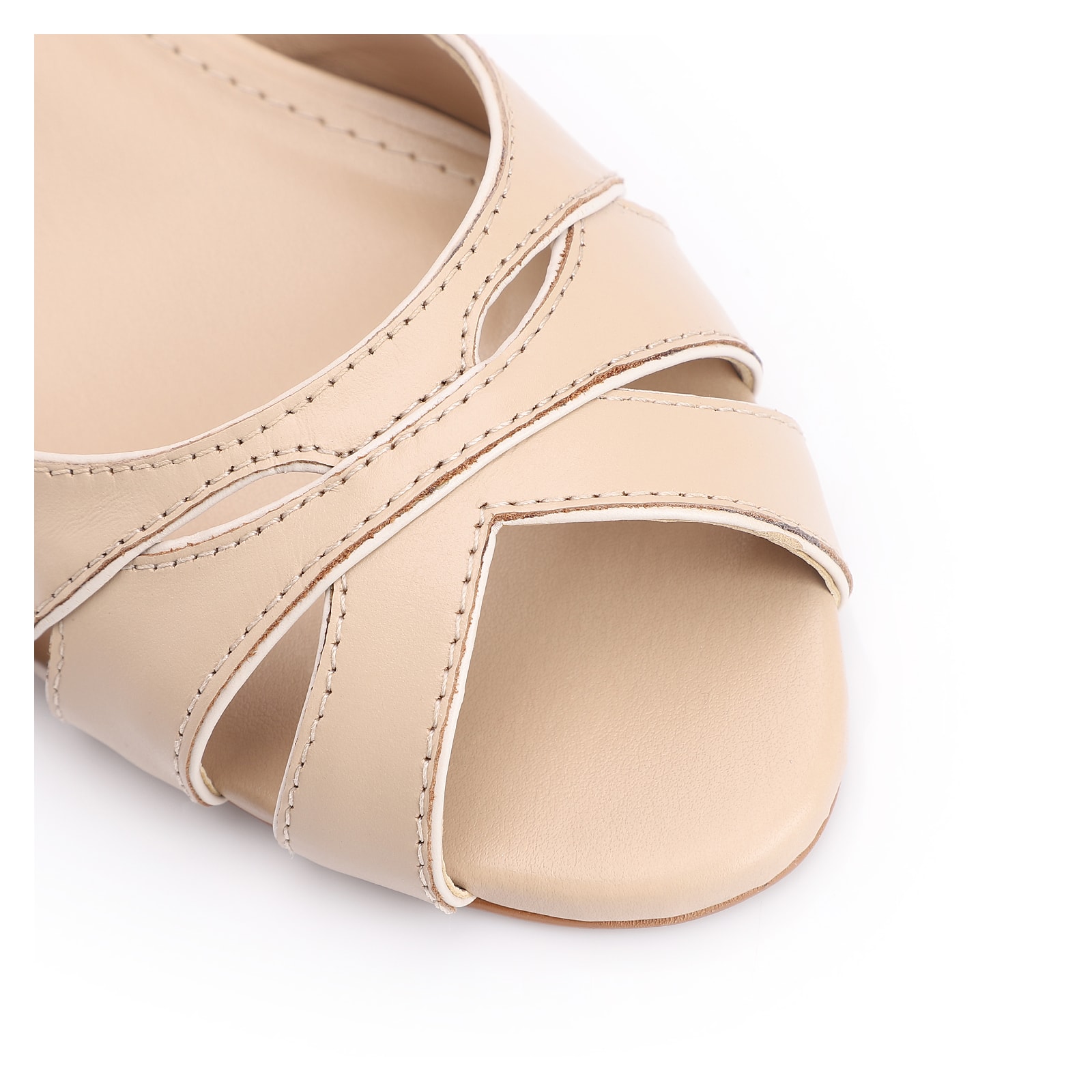 Peep Toe Kitten Couro Bege/Off White