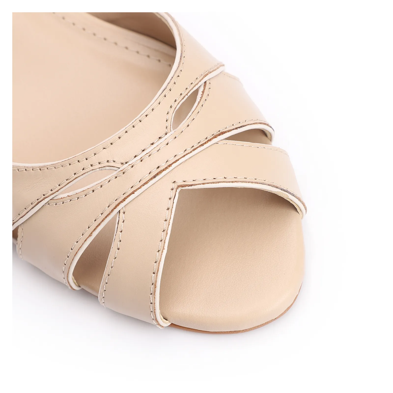 Peep Toe Kitten Couro Bege/Off White