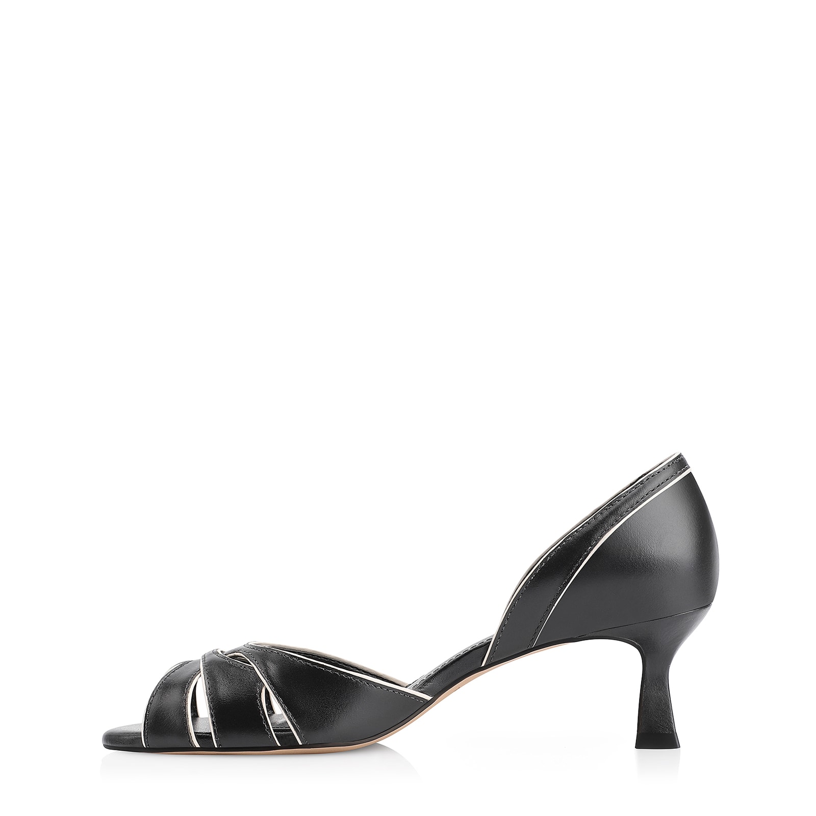 Peep Toe Kitten Couro Preto/Off White