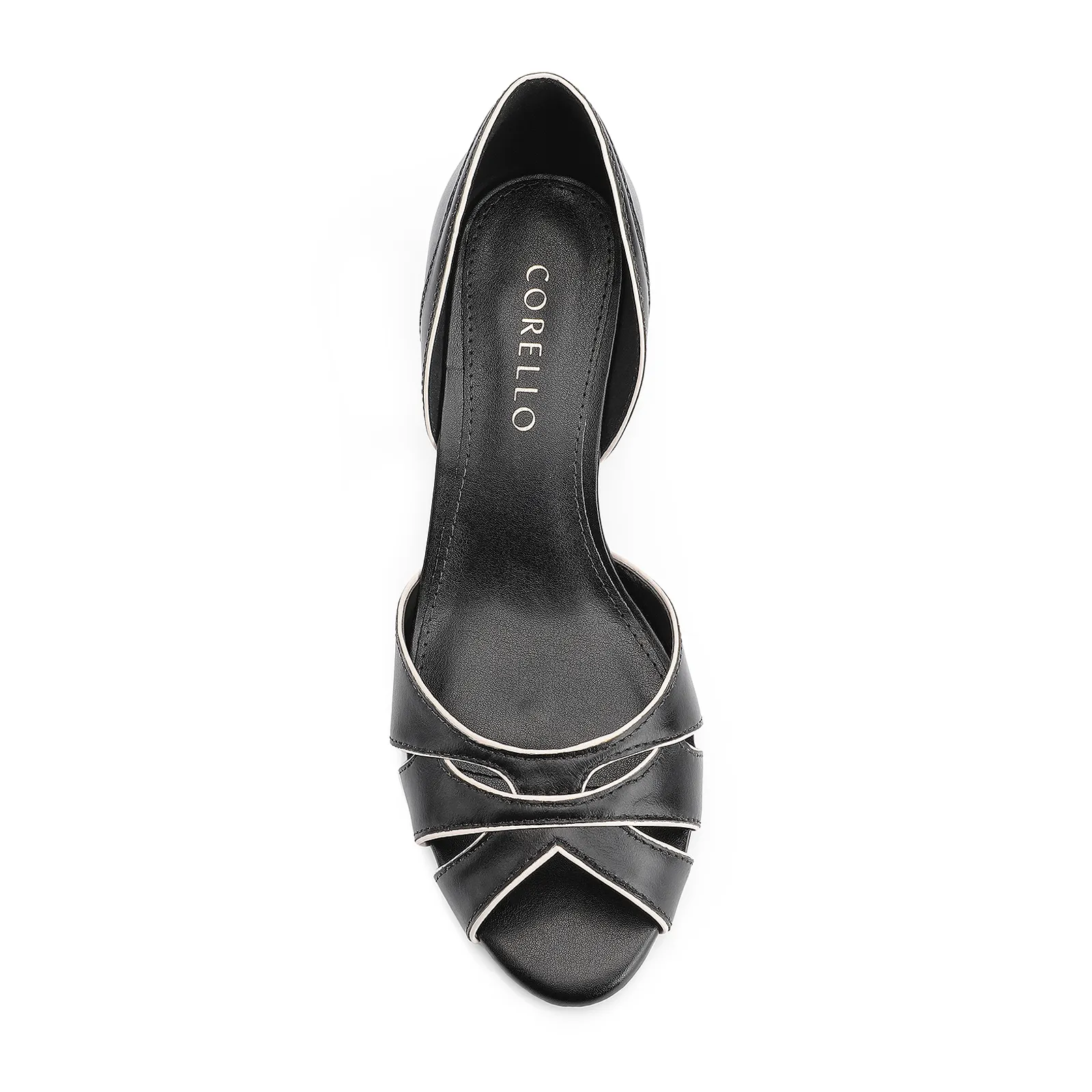 Peep Toe Kitten Couro Preto/Off White