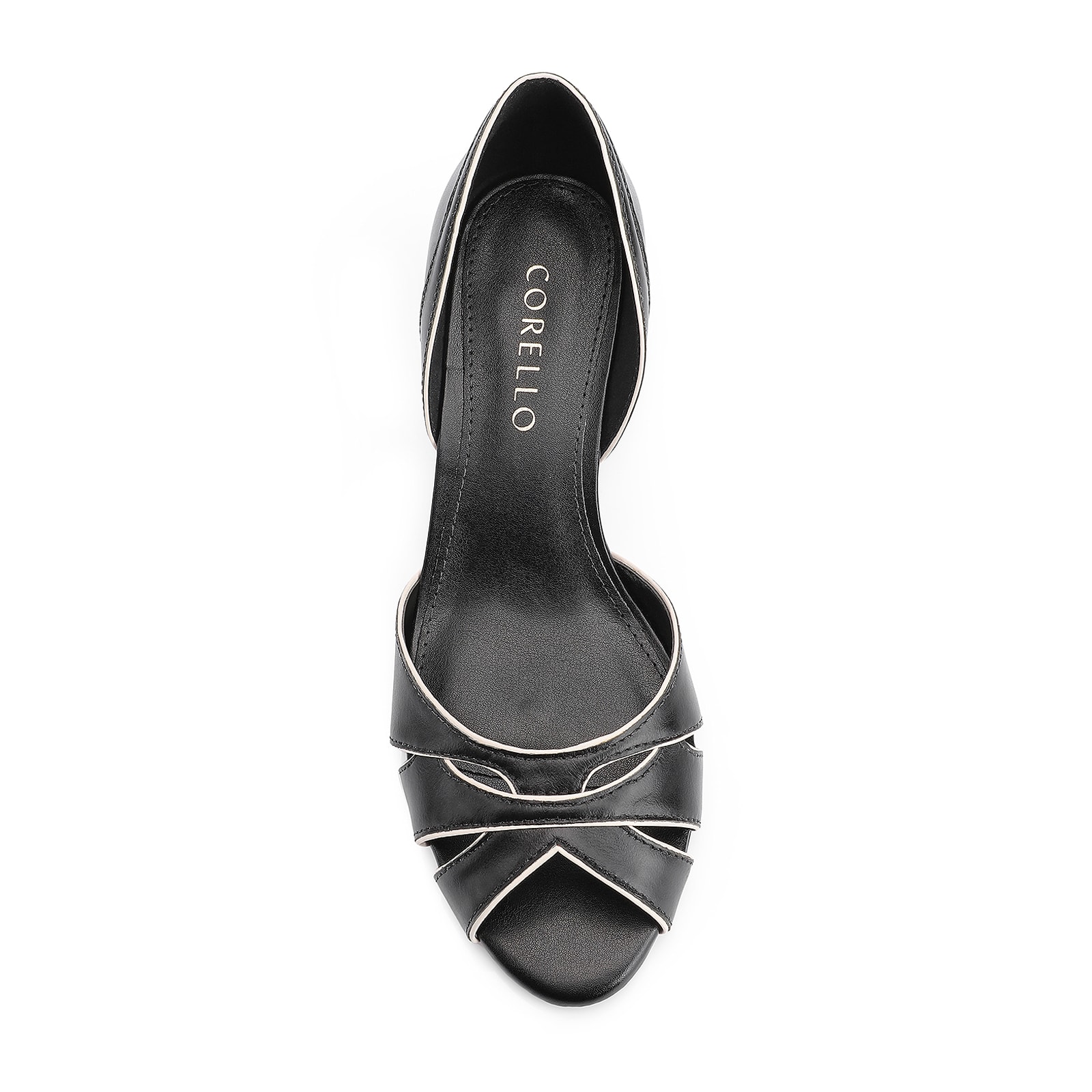 Peep Toe Kitten Couro Preto/Off White