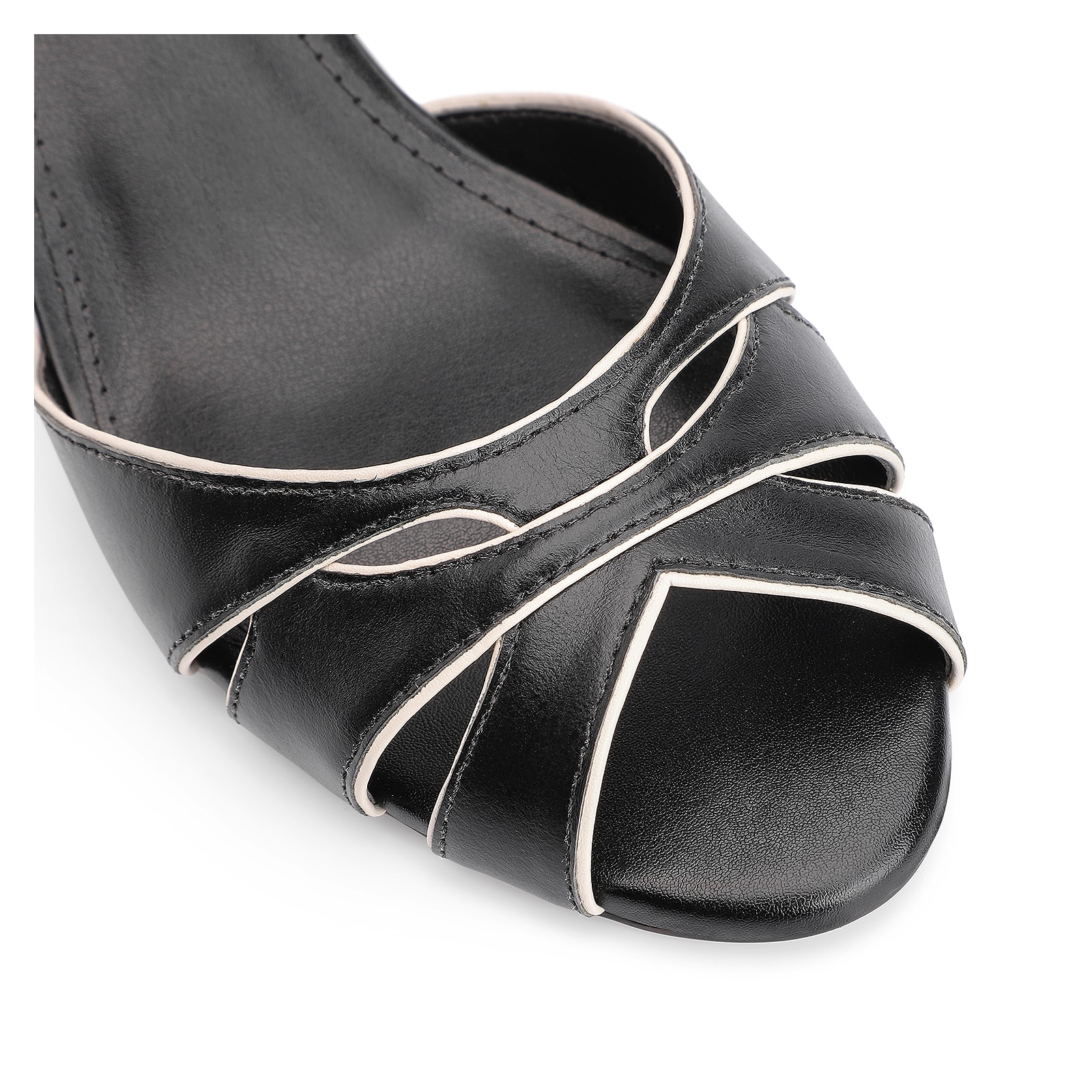 Peep Toe Kitten Couro Preto/Off White