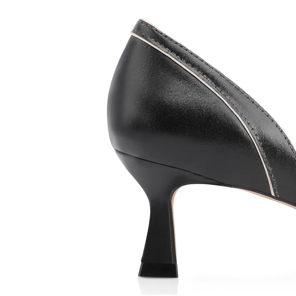 Peep Toe Kitten Couro Preto/Off White - imagem 7