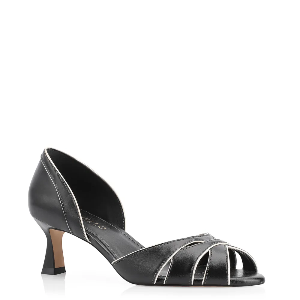 Peep Toe Kitten Couro Preto/Off White