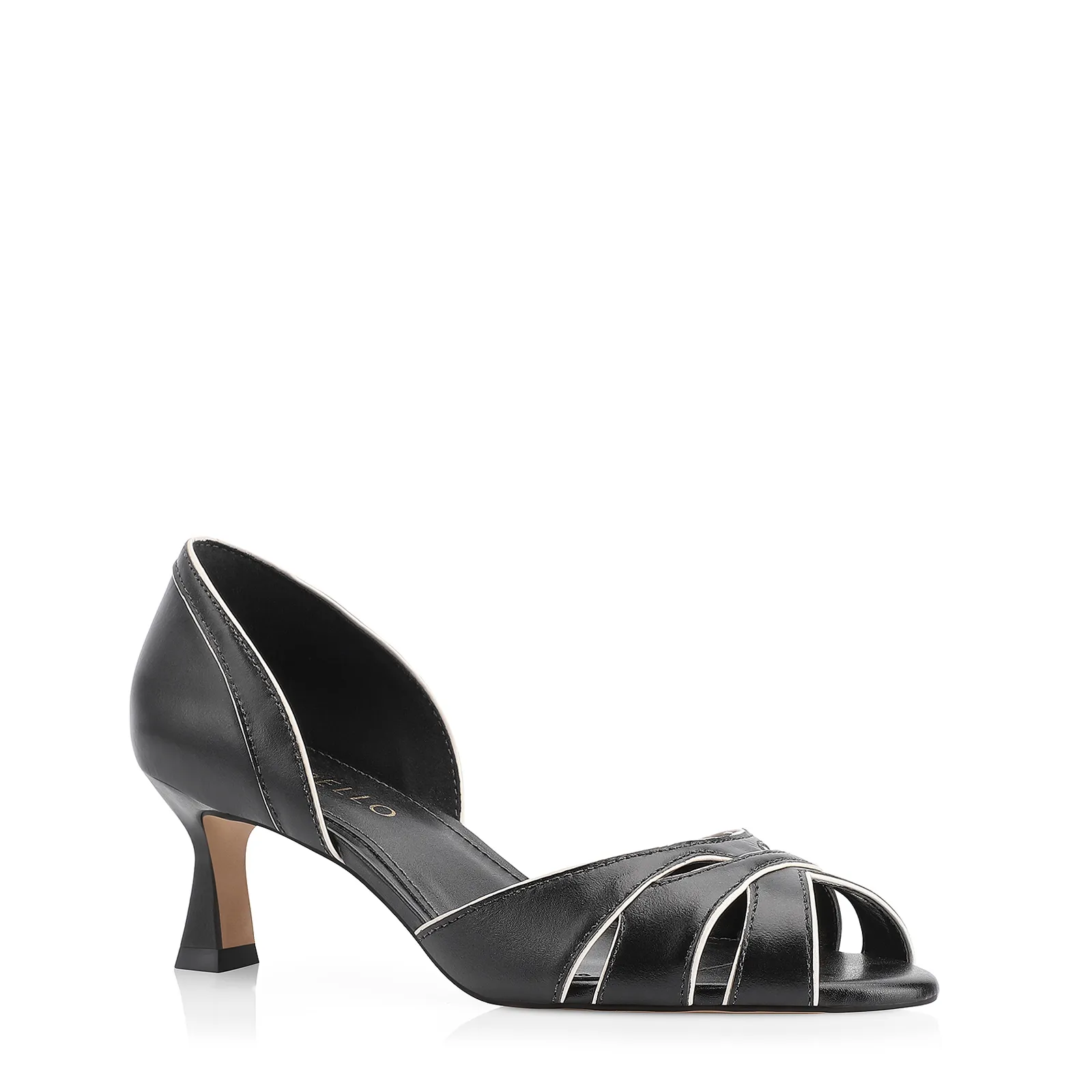 Peep Toe Kitten Couro Preto/Off White