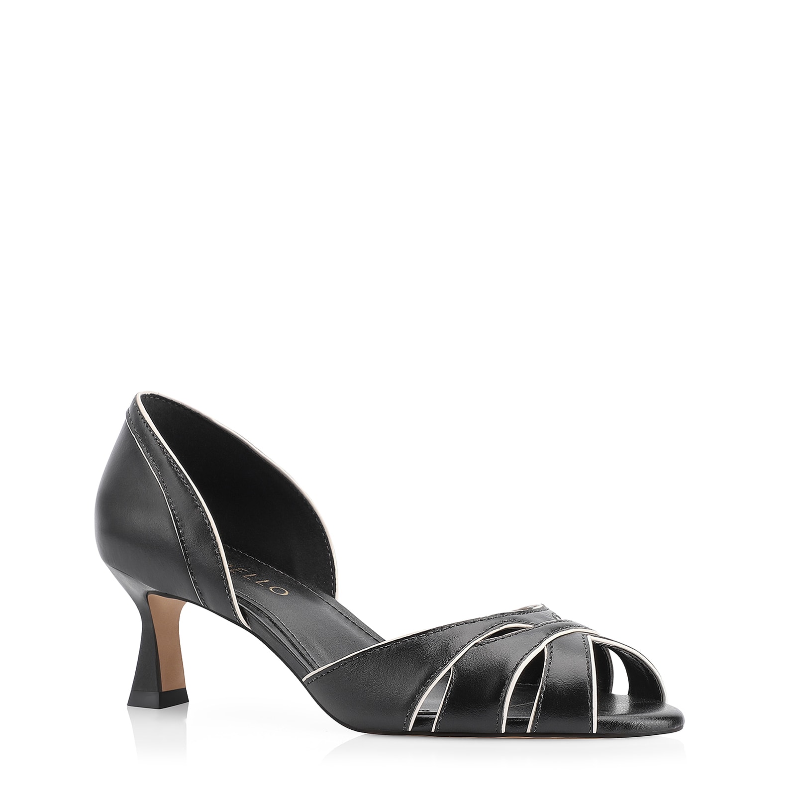 Peep Toe Kitten Couro Preto/Off White