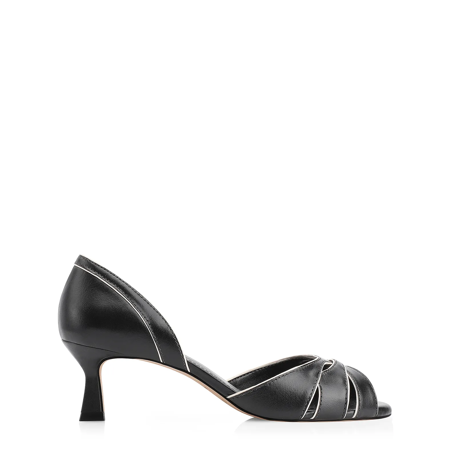 Peep Toe Kitten Couro Preto/Off White
