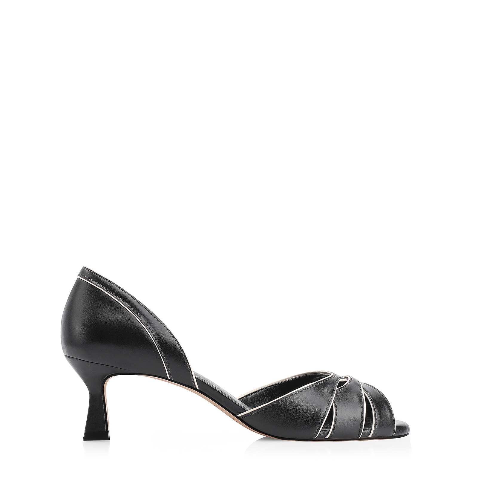 Peep Toe Kitten Couro Preto/Off White