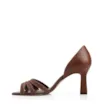 Peep Toe Marrom Escuro Salto Fino Alto Couro/Alt Tiras Tramadas - imagem 4