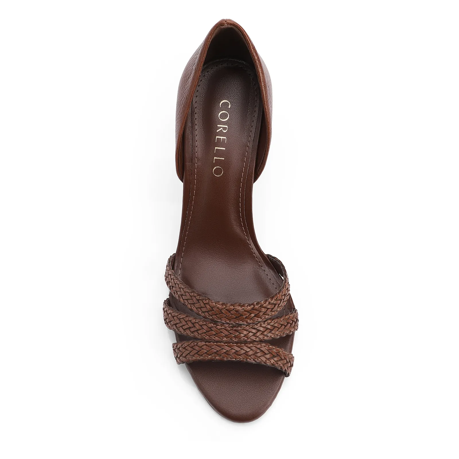 Peep Toe Marrom Escuro Salto Fino Alto Couro/Alt Tiras Tramadas