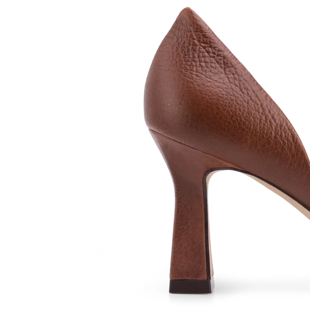 Peep Toe Marrom Escuro Salto Fino Alto Couro/Alt Tiras Tramadas - imagem 7