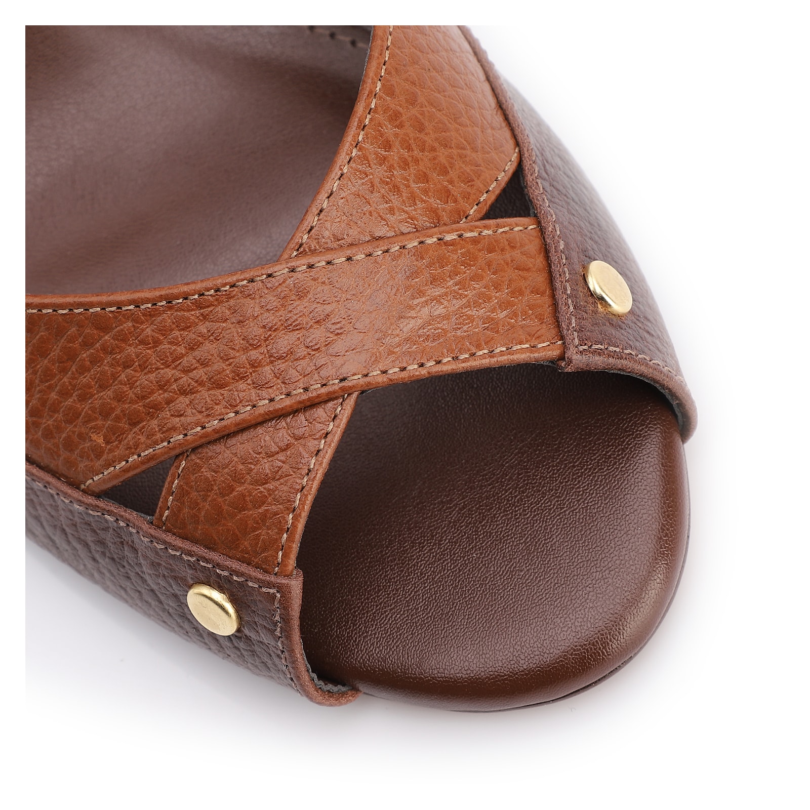 Peep Toe Marrom Salto Bloco Alto Couro Antique Tiras Cruzadas Bicolor