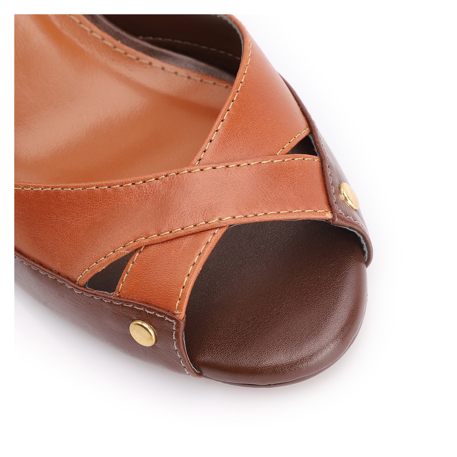 Peep Toe Marrom Salto Bloco Fino Alto Couro Tira Cruzada