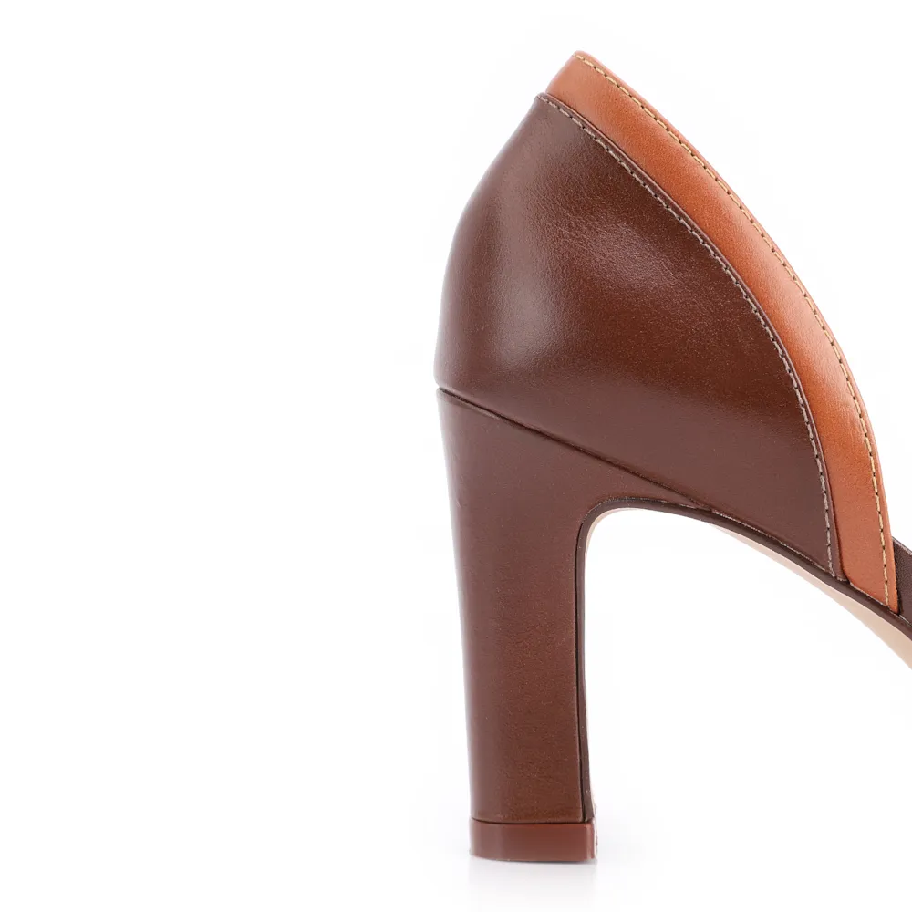 Peep Toe Marrom Salto Bloco Fino Alto Couro Tira Cruzada - imagem 7
