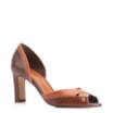 Peep Toe Marrom Salto Bloco Fino Alto Couro Tira Cruzada - imagem 1