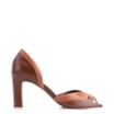 Peep Toe Marrom Salto Bloco Fino Alto Couro Tira Cruzada - imagem 2
