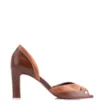 Peep Toe Marrom Salto Bloco Fino Alto Couro Tira Cruzada - imagem 2