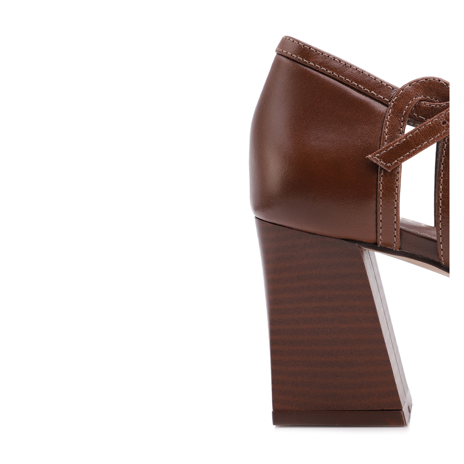 Peep Toe Marrom Salto Bloco Médio Couro Tiras Finas