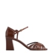  Peep Toe Marrom Salto Bloco Médio Couro Tiras Finas - imagem 2