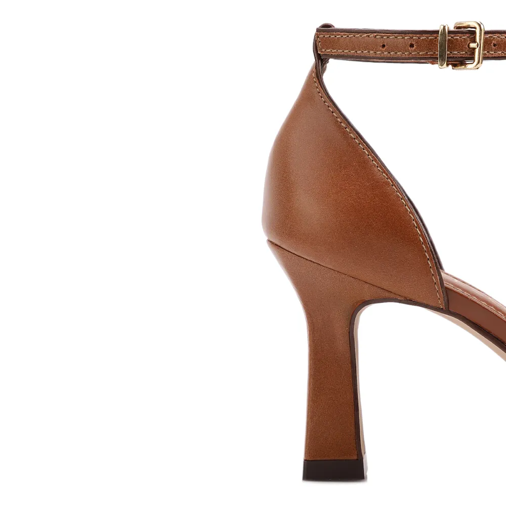 Peep Toe Marrom Salto Grosso Alto Couro/Alt Tiras Entrelaçadas - imagem 7