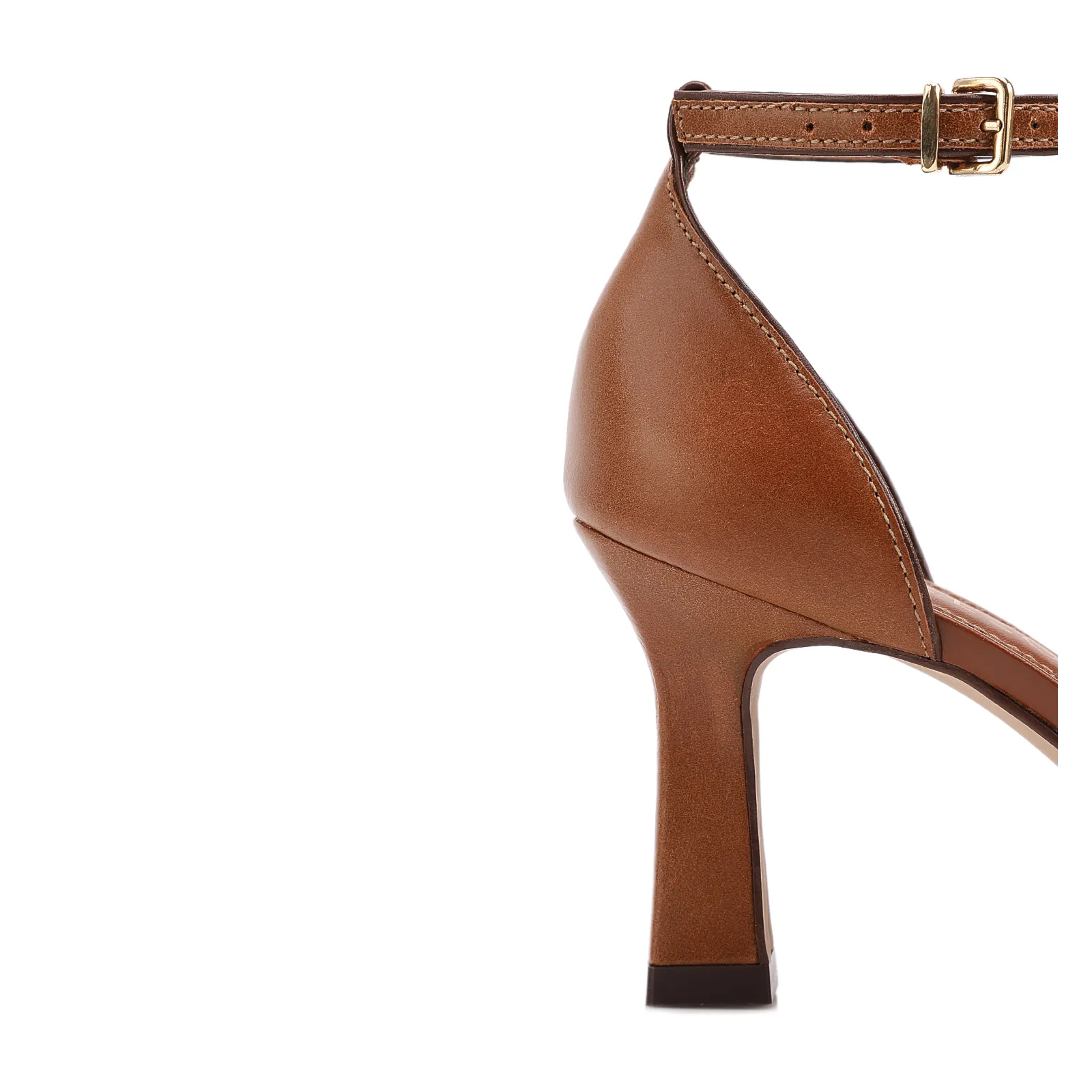 Peep Toe Marrom Salto Grosso Alto Couro/Alt Tiras Entrelaçadas