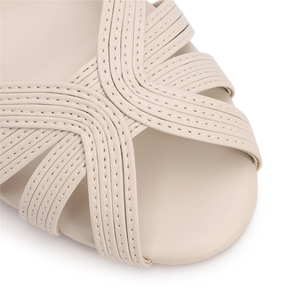 Peep Toe Off White Salto Bloco Médio Couro Tiras Finas - imagem 5