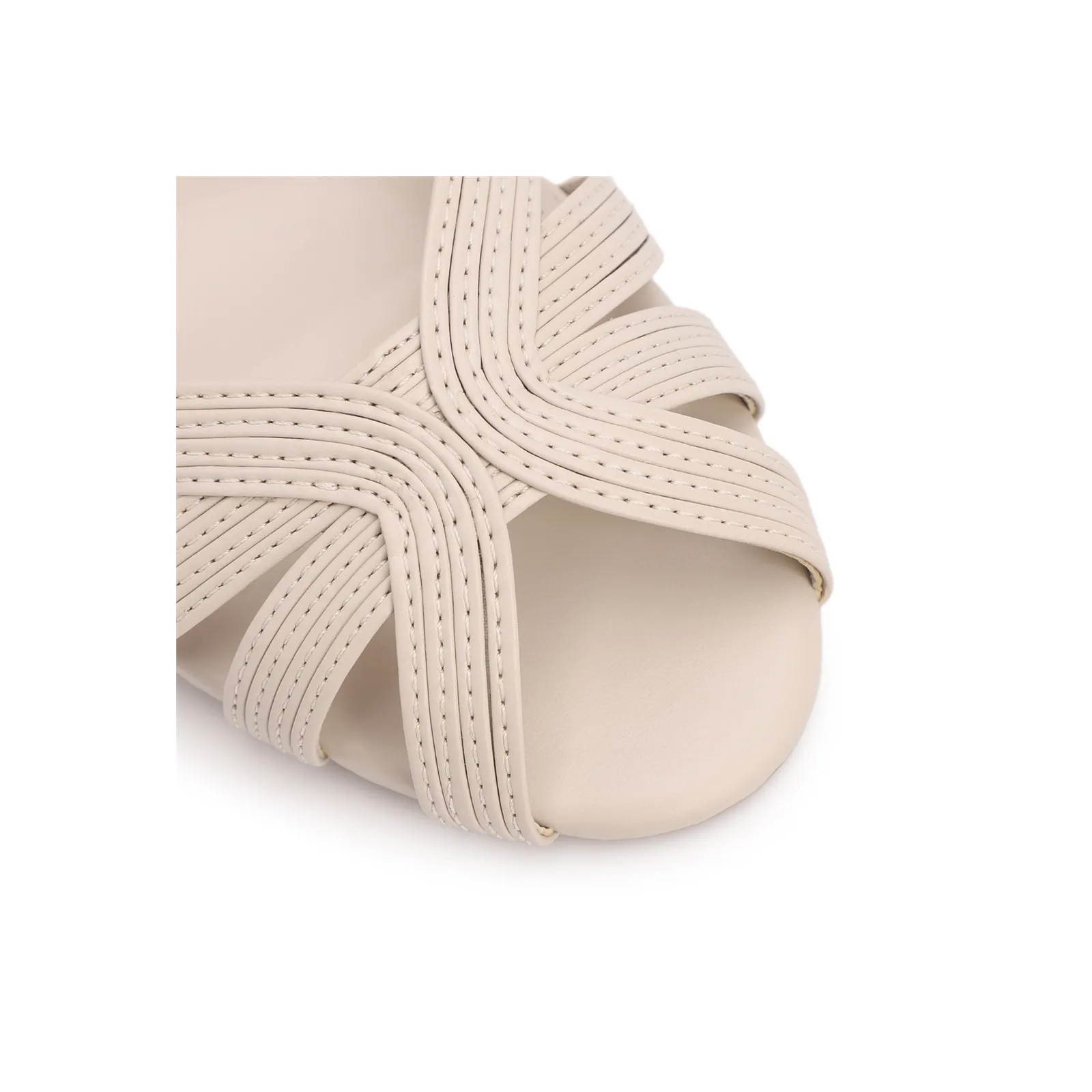 Peep Toe Off White Salto Bloco Médio Couro Tiras Finas